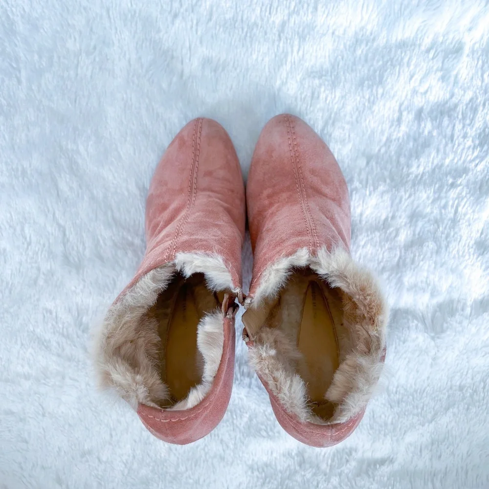 Giuseppe Zanotti | Pink Suede Fur Lined Ankle Booties High Heel Round Toe 39